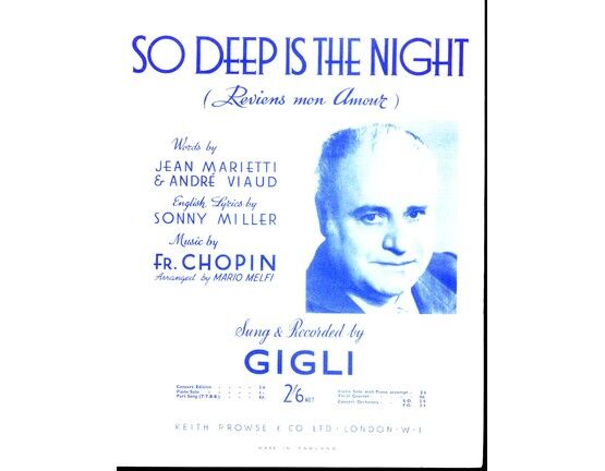 4843 | So Deep is the Night (Reviens Mon Amour) - For Piano and Voice in the key of E flat major - Featuring Gigli