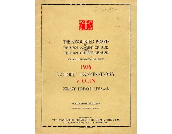 4846 | School examinations in Violin, 1926 - Primary Division - Lists A and B
