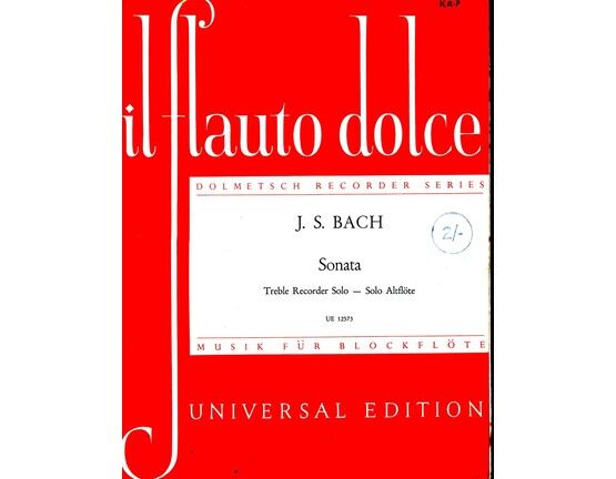 4848 | Bach - Unaccompanied Sonata - From 'The Sonata for Solo Flute' - For Treble Recorder