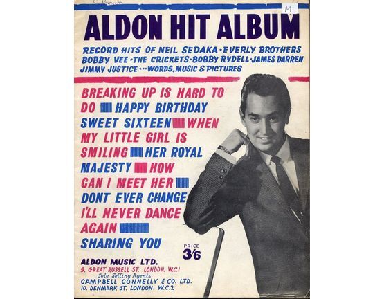 4856 | Aldon Hit Album - Record Hits of Neil Sedaka, Everyly Brothers, Bobby Vee, The Crickets, Bobby Rydell,James Darren and Jimmy Justice with Words, Music