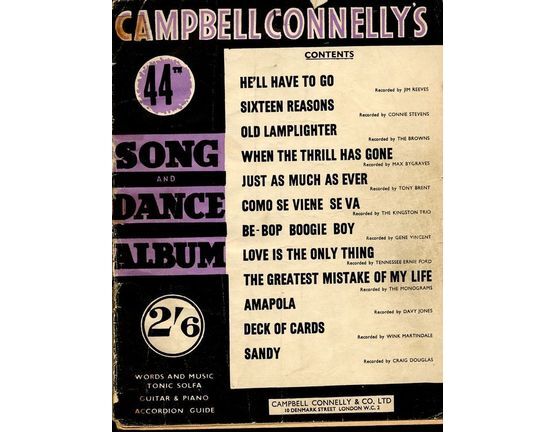 4856 | Campbell Connelly's 44th Song and Dance Album - With Words and Music, Tonic Sol-Fa, Guitar and Piano and Accordion Guide