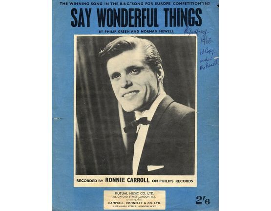 4856 | Say wonderful things -  Winning song of The BBC's Song for Europe 1963 featuring Ronnie Carroll