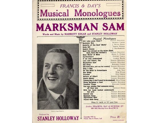 4861 | Marksman Sam - Francis and Days Musical Monologues - Stanley Holloway