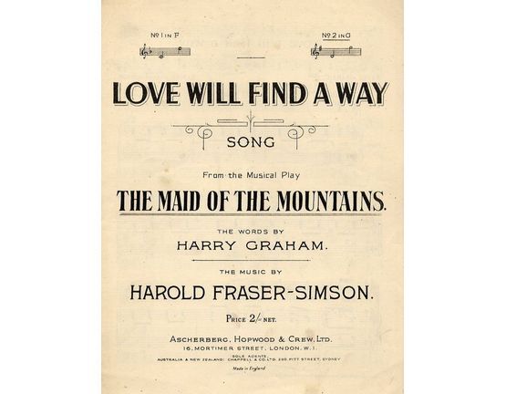 4895 | Love Will Find a Way from "The Maid of the Mountains" - Key of G major for High voice