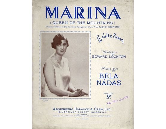 4895 | Marina (Queen of the Mountains) - Waltz Song - For Piano and Voice
