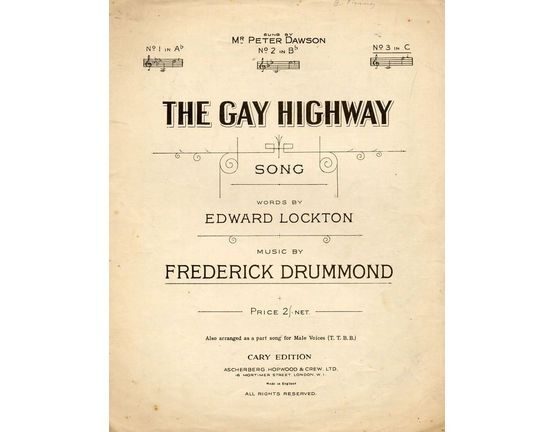 4895 | The Gay Highway - Song -  In the key of C major for High Voice