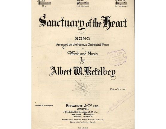 4896 | Sanctuary of the Heart - Song Arranged on the Famous Orchestral Piece - Key of F major for Low Voice