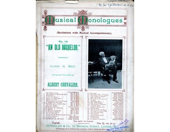 4905 | Musical Monologues No. 18  - An Old Bachelor - Featuring Albert Chevalier