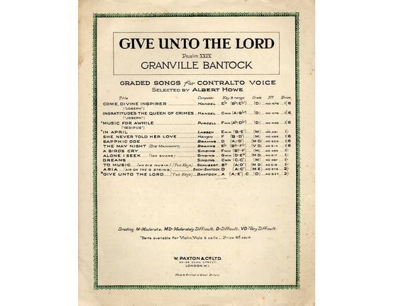5 | Bantock - Give Unto The Lord - Graded Songs for Contralto Voice - Song in the key of A Major