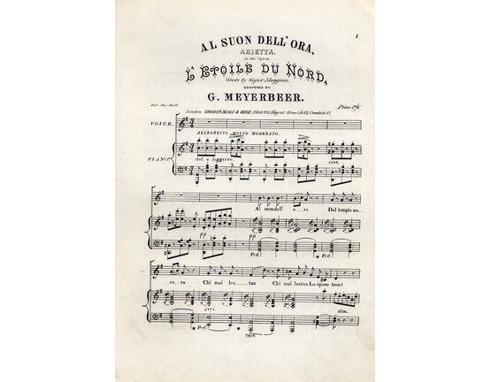 5010 | Al suon dell' ora, arietta, in the Opera L' Eroile du Nord