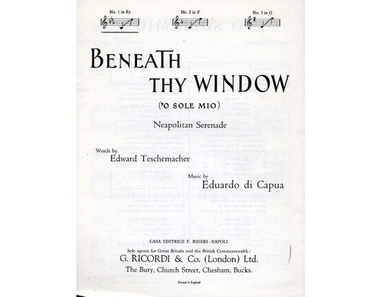 5038 | Beneath Thy Window (O Sole Mio) - Song in the Key of E flat major for Low Voice