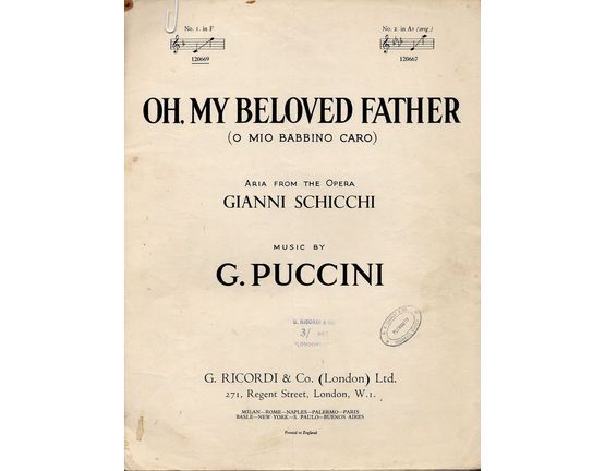 5038 | Oh My Beloved Father -  O mio babbino caro, aria from the opera Gianni Schicchi  - In the of key of F major for lower voice
