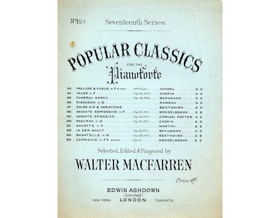 5042 | No. 194, Valse in F, of the Seventeenth Series of Popular Classics for the Pianoforte