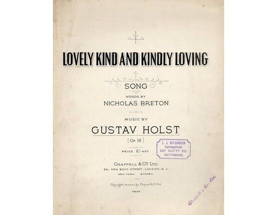 5079 | Lovely Kind and Kindly Loving - Op. 16 - Song in G Major for Medium Voice