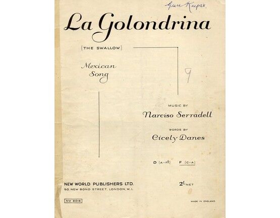 5081 | La Golondrina (The swallow) - Mexican Song - In the key of F major