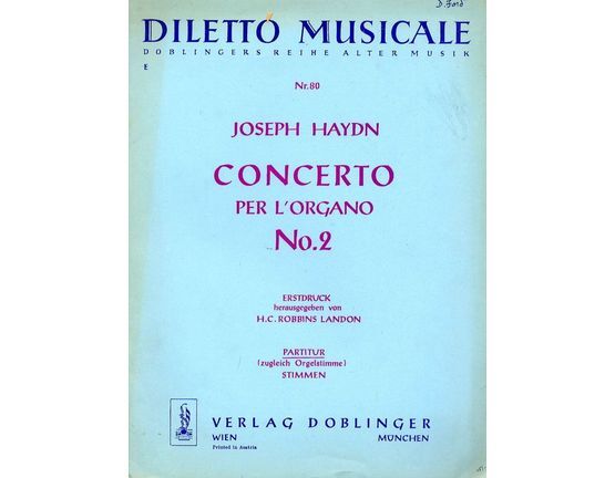 5085 | Concerto per L'Organo No. 2 - Partitur (zugleich Orgelstimme) Stimmen - Hoboken XVIII:8 - Diletto Musicale Boblingers Reihe Alter Musik Nr. 80