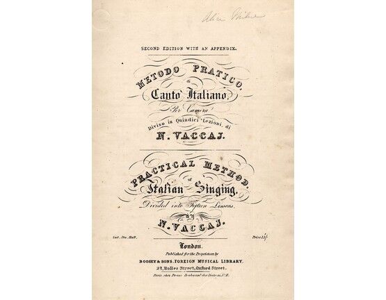 5132 | Practical method of Italian singing, divided into fifteen lessons. Second edition with appendix
