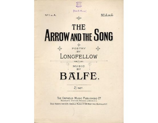 5148 | The Arrow and the Song - Song in the key of A Major for Low Voice