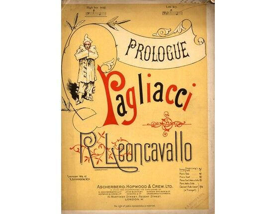 5167 | Prologue from the opera "Pagliacci" - Song In the key of C major for high voice