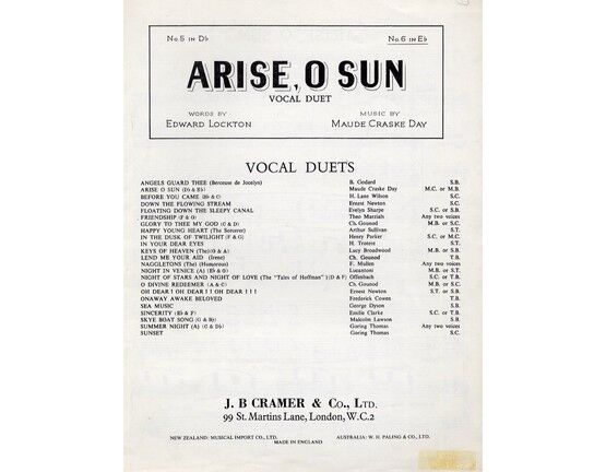 5183 | Arise, O Sun - Vocal Duet in The Key of E flat major