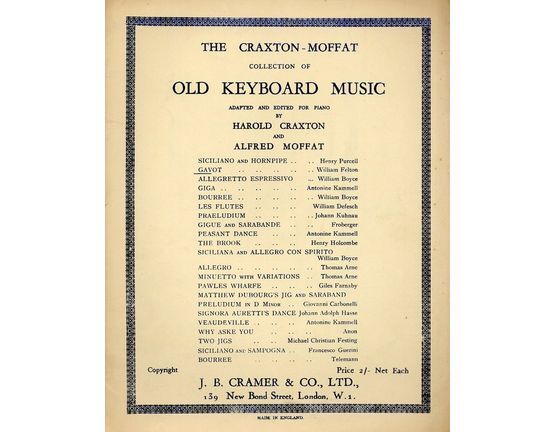 5183 | Gavot - The Craxton-Moffat collection of Old Keyboard Music adapted and edited for Piano