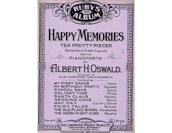 5262 | Happy Memories - Ten Pretty Pieces Elementary Grade (Fingered) for Pianoforte - The Ruby Series of Albums No. 10