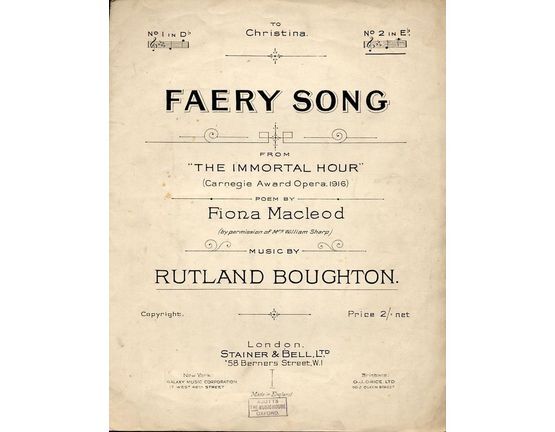 5275 | Faery Song -  from "The Immortal Hour" Carnegie Award Opera, 1916 - In the key of E flat major for High Voice