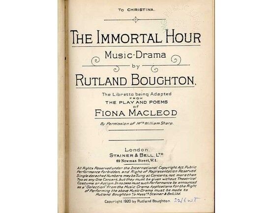 5275 | The Immortal Hour - Music Drama adapted from the Play and Poems of Fiona Macleod - Vocal Score