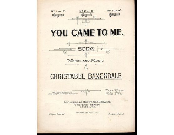 5291 | You Came To Me - Song in The key of G - for Piano and Voice