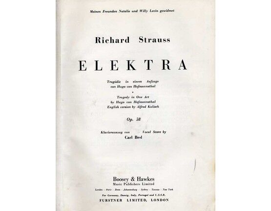 5329 | Richard Strauss - Elektra - Tragedy in One Act in German or English - Op. 58 - Vocal Score