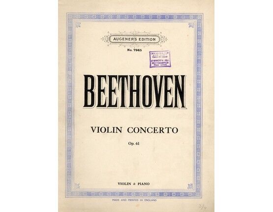5340 | Beethoven - Violin Concerto - For violin and piano with seperate violin part