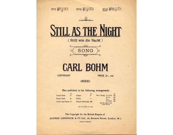 5377 | Still As The Night (Still wie die Nacht) - Song - In D flat major (English, German, and French words)