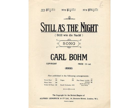 5377 | Still As The Night (Still wie die Nacht) - Song - In the key of B flat major for low voice