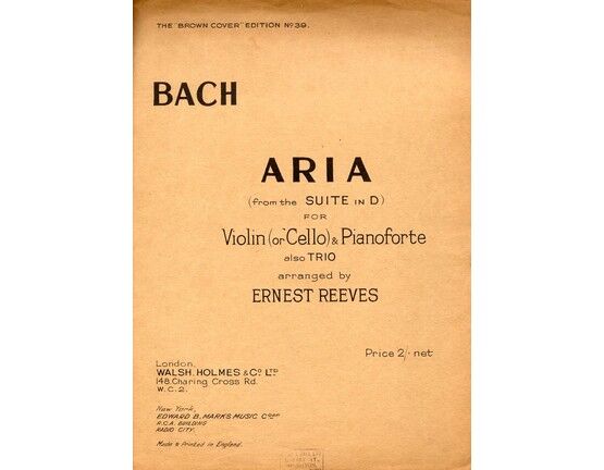 5396 | Aria - from the suite in D - For violin and piano with seperate violin part
