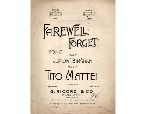 5409 | Farewell - Forget! - Song in C Major - Voice and Piano