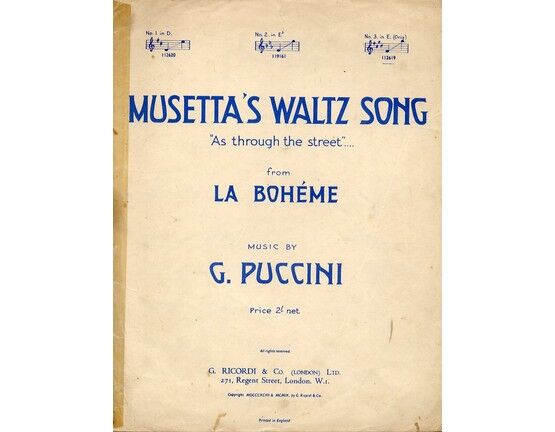 5409 | Musetta's Waltz Song (As Through the Street ) from La Boheme - in E major (Original) for High Voice