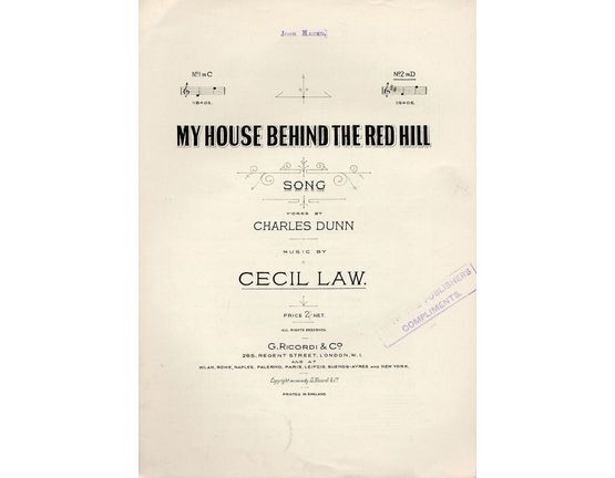 5409 | My House Behind the Red Hill - Song No. 2 in D for High Voice