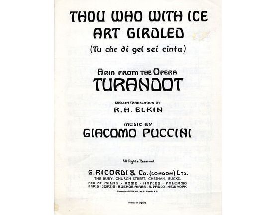 5409 | Thou Who With Ice Art Girdles (Tu che di gel sei cinta) - Aria from the Opera Turandot