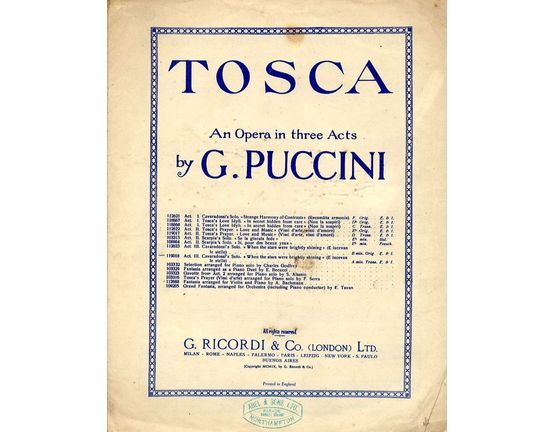 5409 | When the Stars were brightly shining (E lucevan le stelle) - The Letter Song - From the Opera Tosca - Act III - English and Italian text
