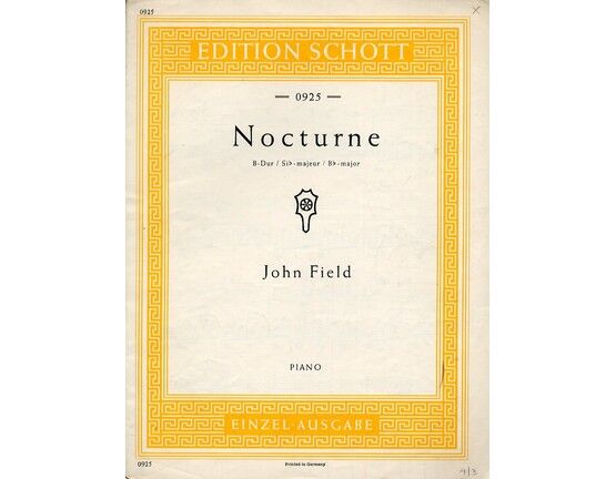 5474 | John Field - Nocturne in B flat Major - For Piano - Edition Schott No. 0925