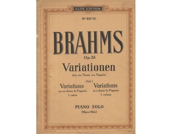 5475 | Brahms - Variations - uber ein Thema von Paganini - Op. 35 - Elite Edition No. 627 (S) - Heft I - Piano Solo