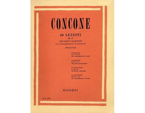 5480 | 40 Lezioni - Op. 17 - 40 Lessons for Bass or Baritone with accompaniment for Piano - Ricordi edition No. E. R. 1570