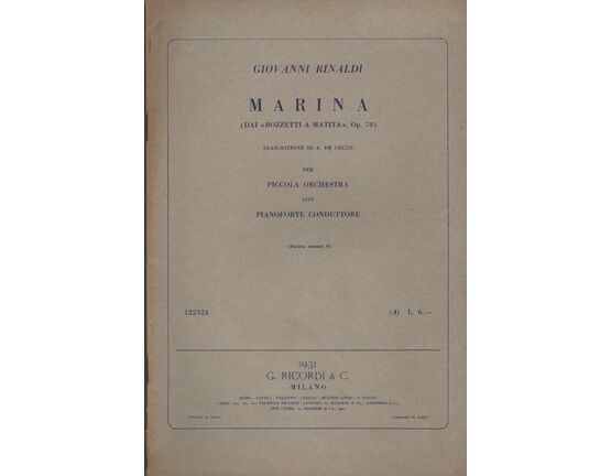 5480 | Marina - (Dai 'Bozzetti a Matita" Op.78) - per Piccola Orchestra con Pianoforte Conduttore