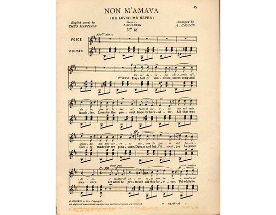 5480 | Non M'Amava (He Loved Me Never) - Song in Italien / English with Guitar accompaniment