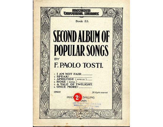 5480 | Second Album of Popular Songs By F. Paolo Tosti - Ricordi's Universal Library Book 35
