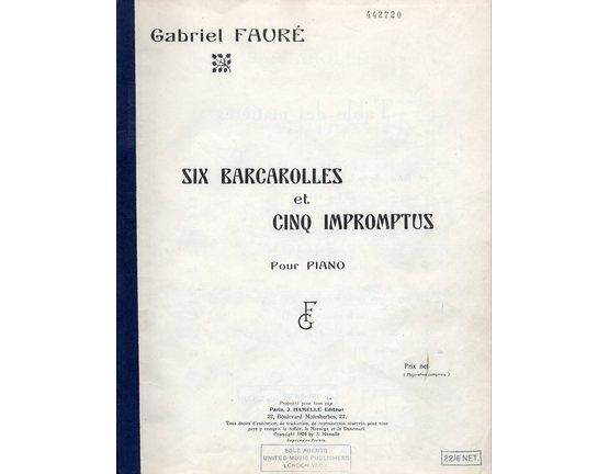5487 | Gabriel Faure - Six Barcarolles and Five Impromptus - For Piano