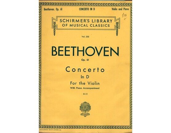 5548 | Concerto in D - Op. 61 - For violin and piano - Seperate violin part missing