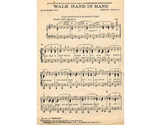 5575 | Walk Hand in Hand -  Piano Solo Arrangement - Piano Conductor Score