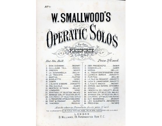 5653 | Beatrice Di Tenda, No. 21 of "W Smallwood's Operatic Solos for the Pianoforte"