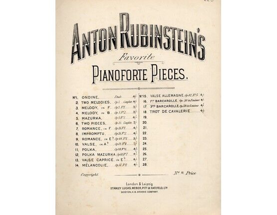 5759 | Barcarolle in F minor, Opus 30, No. 1. No. 16 in "Anton Rubinstein's Favourite Pianoforte Pieces"